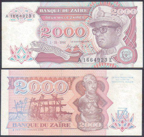 1991 Zaire 2,000 Zaires (Unc) L000975